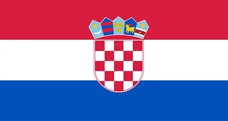 Country flag of Croatia, featuring three horizontal stripes in red, white, and blue with the Croatian coat of arms in the center.